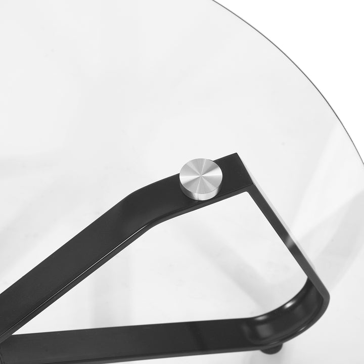 Furniture R Table Basse Ronde en Verre trempé, Style Minimaliste, Table Basse Centrale Moderne avec Base en Fer Noir pour la Maison, Le Salon, la terrasse, Le Jardin (80 x 80 x 40 cm)