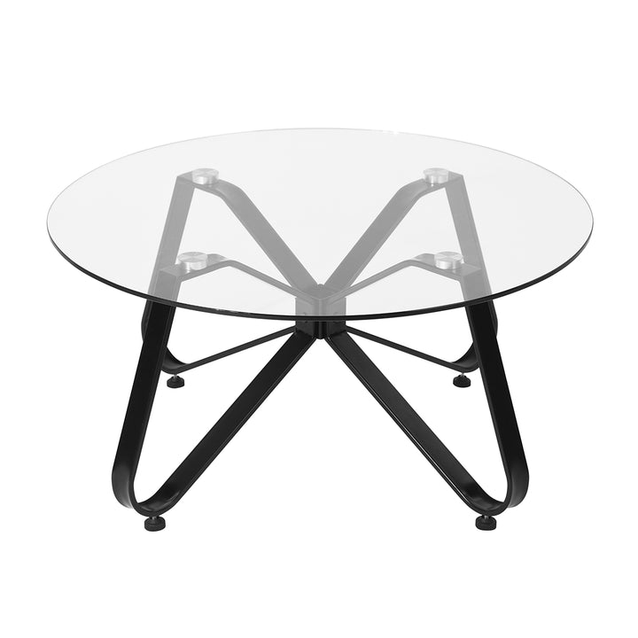 Furniture R Table Basse Ronde en Verre trempé, Style Minimaliste, Table Basse Centrale Moderne avec Base en Fer Noir pour la Maison, Le Salon, la terrasse, Le Jardin (80 x 80 x 40 cm)