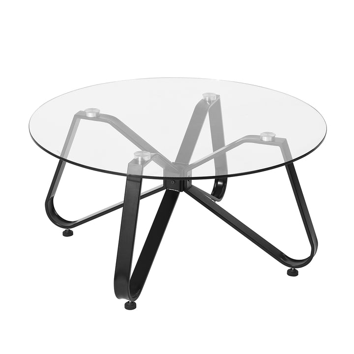 Furniture R Table Basse Ronde en Verre trempé, Style Minimaliste, Table Basse Centrale Moderne avec Base en Fer Noir pour la Maison, Le Salon, la terrasse, Le Jardin (80 x 80 x 40 cm)
