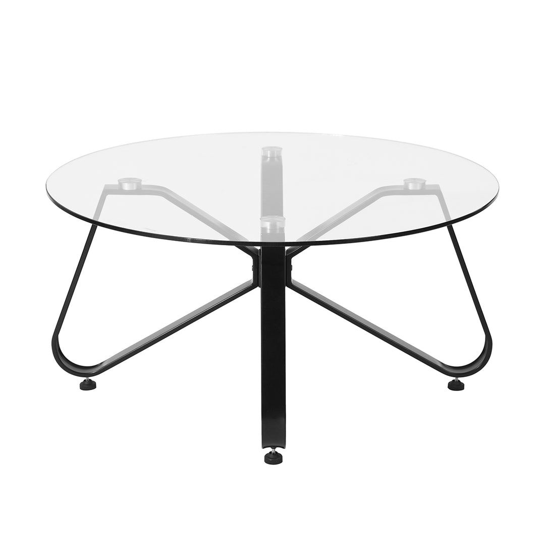 Furniture R Table Basse Ronde en Verre trempé, Style Minimaliste, Table Basse Centrale Moderne avec Base en Fer Noir pour la Maison, Le Salon, la terrasse, Le Jardin (80 x 80 x 40 cm)