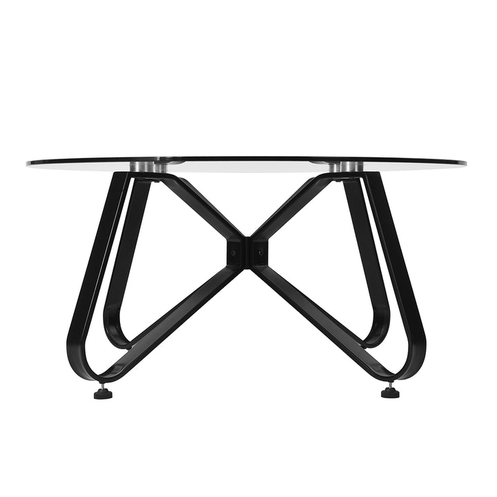 Furniture R Table Basse Ronde en Verre trempé, Style Minimaliste, Table Basse Centrale Moderne avec Base en Fer Noir pour la Maison, Le Salon, la terrasse, Le Jardin (80 x 80 x 40 cm)