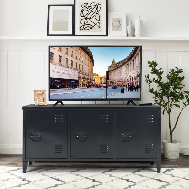 Furniture R  France Matapouri Black lt Meuble Télé casier rangment métallique Enfilade Commande, Armoire de Bureau, 2 Couches 3 Portes, Dimensions 120 40 58 cm, Noir Mate, Standard