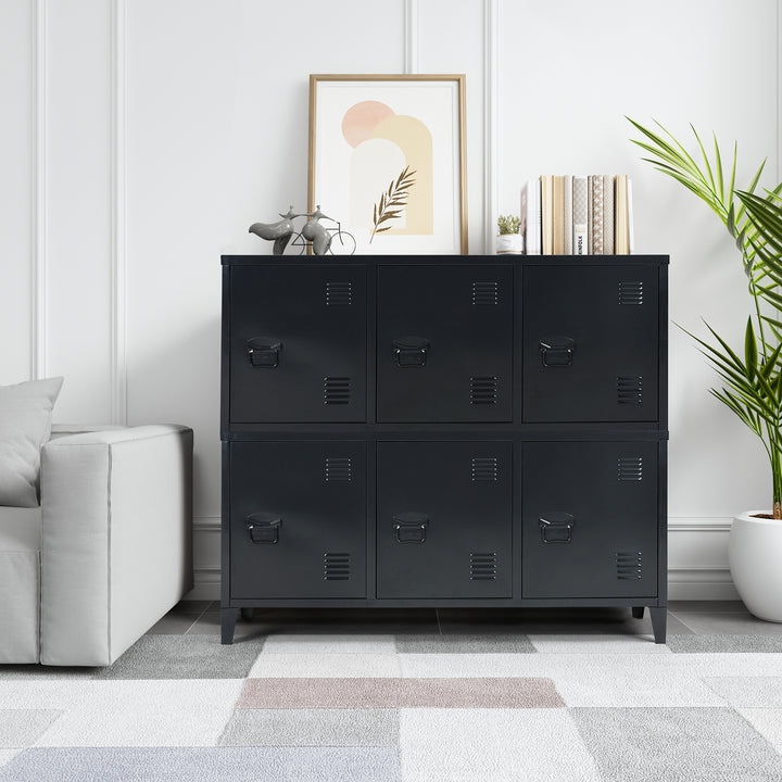 Furniture R  France Matapouri Black lt Meuble Télé casier rangment métallique Enfilade Commande, Armoire de Bureau, 2 Couches 3 Portes, Dimensions 120 40 58 cm, Noir Mate, Standard