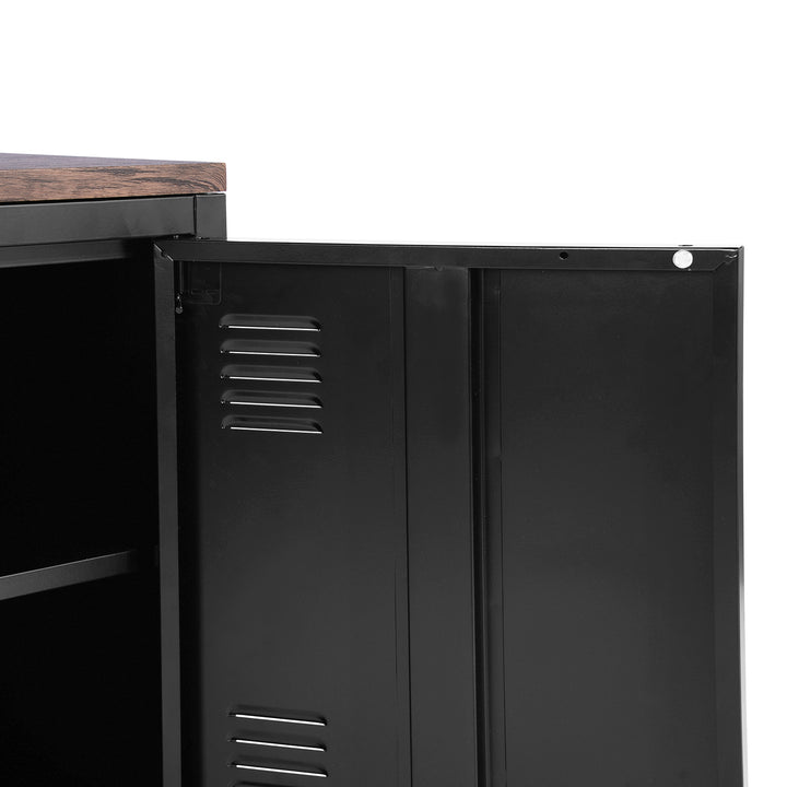 Furniture R  France Matapouri Black lt Meuble Télé casier rangment métallique Enfilade Commande, Armoire de Bureau, 2 Couches 3 Portes, Dimensions 120 40 58 cm, Noir Mate, Standard