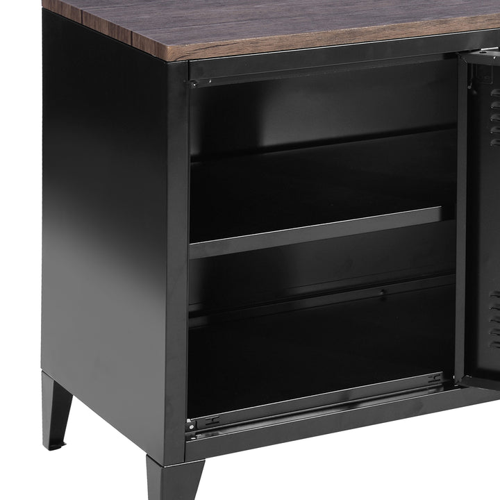 Furniture R  France Matapouri Black lt Meuble Télé casier rangment métallique Enfilade Commande, Armoire de Bureau, 2 Couches 3 Portes, Dimensions 120 40 58 cm, Noir Mate, Standard