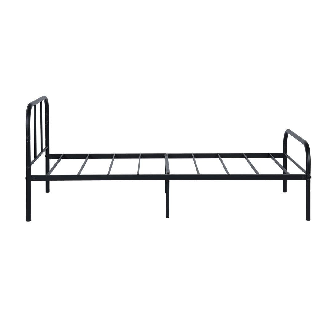 FurnitureR Lit une place noir 1 pièce, design sobre moderne, structure 100% métal solide, idéal chambre enfant et adulte, gain de place, entretien facile, style épuré contemporain