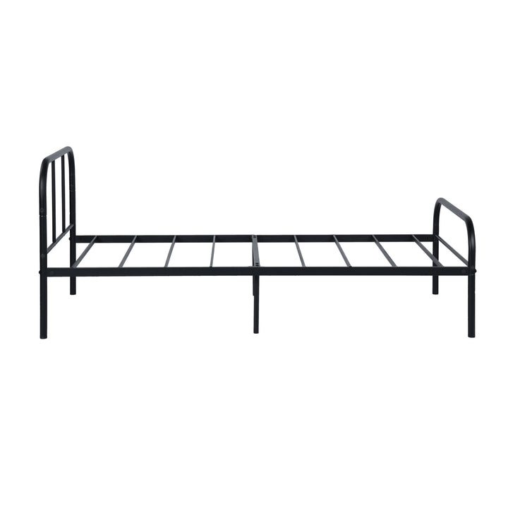 FurnitureR Lit une place noir 1 pièce, design sobre moderne, structure 100% métal solide, idéal chambre enfant et adulte, gain de place, entretien facile, style épuré contemporain