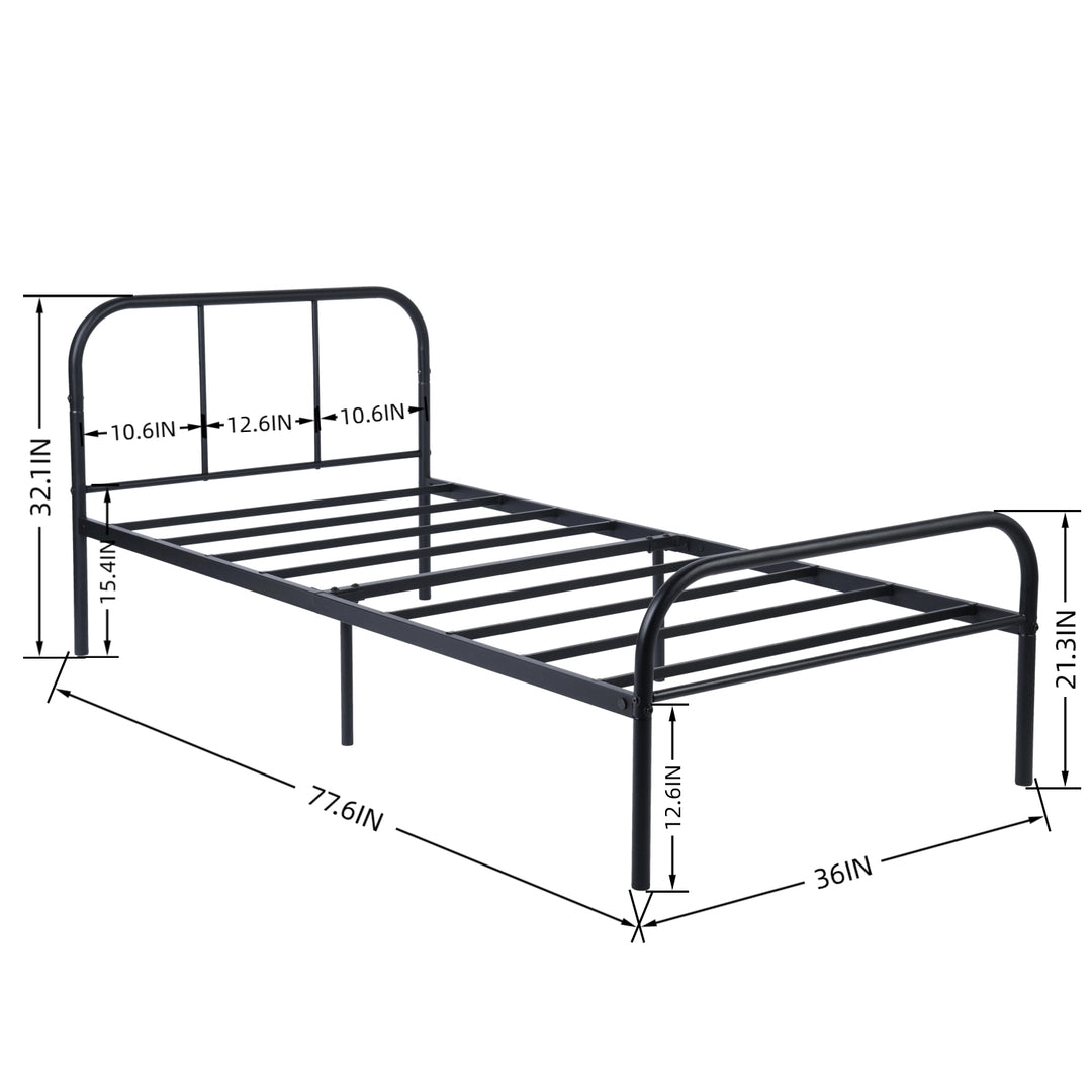FurnitureR Metallbettgestell, Einzelbettgröße, mit Kopf- und Fußteil, geräuschloses Design, Stauraum unter dem Bett, kein Lattenrost erforderlich, Schwarz