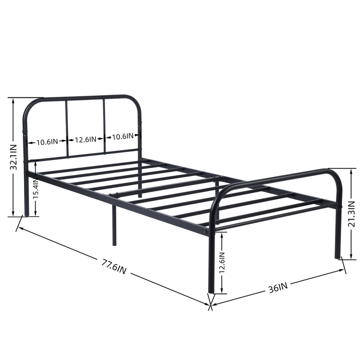 FurnitureR Metallbettgestell, Einzelbettgröße, mit Kopf- und Fußteil, geräuschloses Design, Stauraum unter dem Bett, kein Lattenrost erforderlich, Schwarz