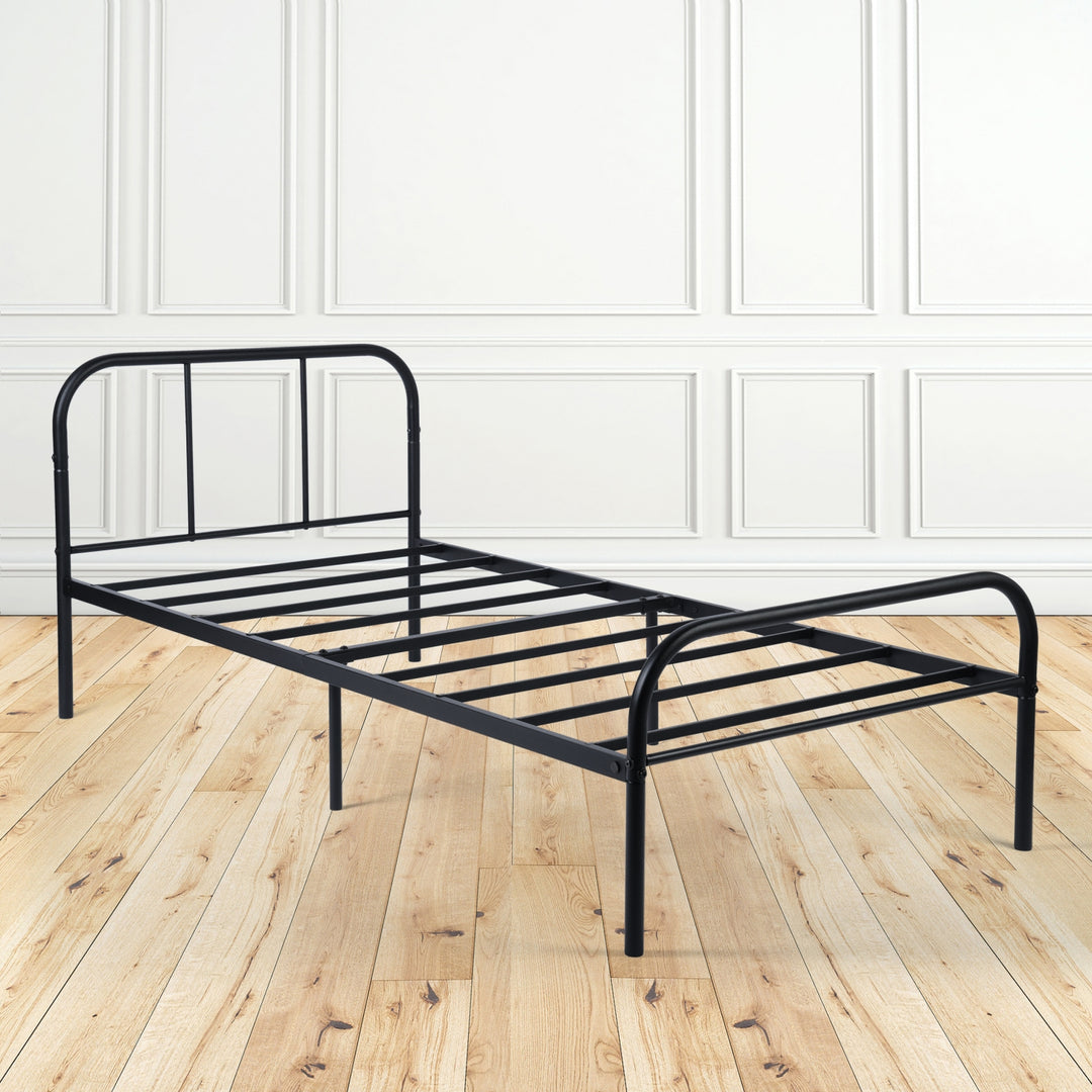 FurnitureR Metallbettgestell, Einzelbettgröße, mit Kopf- und Fußteil, geräuschloses Design, Stauraum unter dem Bett, kein Lattenrost erforderlich, Schwarz
