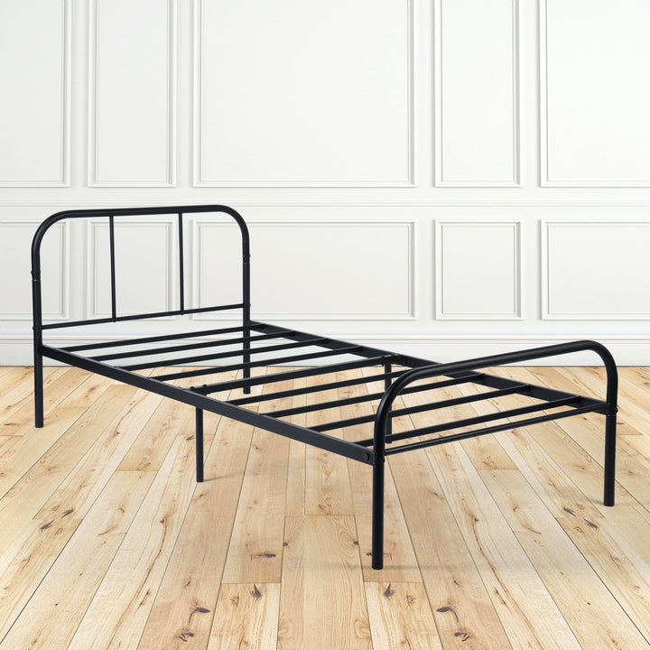 FurnitureR Metallbettgestell, Einzelbettgröße, mit Kopf- und Fußteil, geräuschloses Design, Stauraum unter dem Bett, kein Lattenrost erforderlich, Schwarz