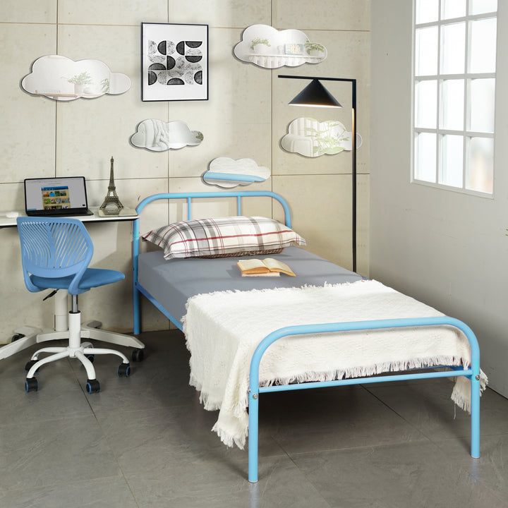 Furniture R Cadre de Lit Simple en Métal, avec Tête et Pied de lit, Base en Fer Solide pour Enfants ou Adolescents, Maison, Dortoir D'étudiants, Chambre d'enfants, Rose