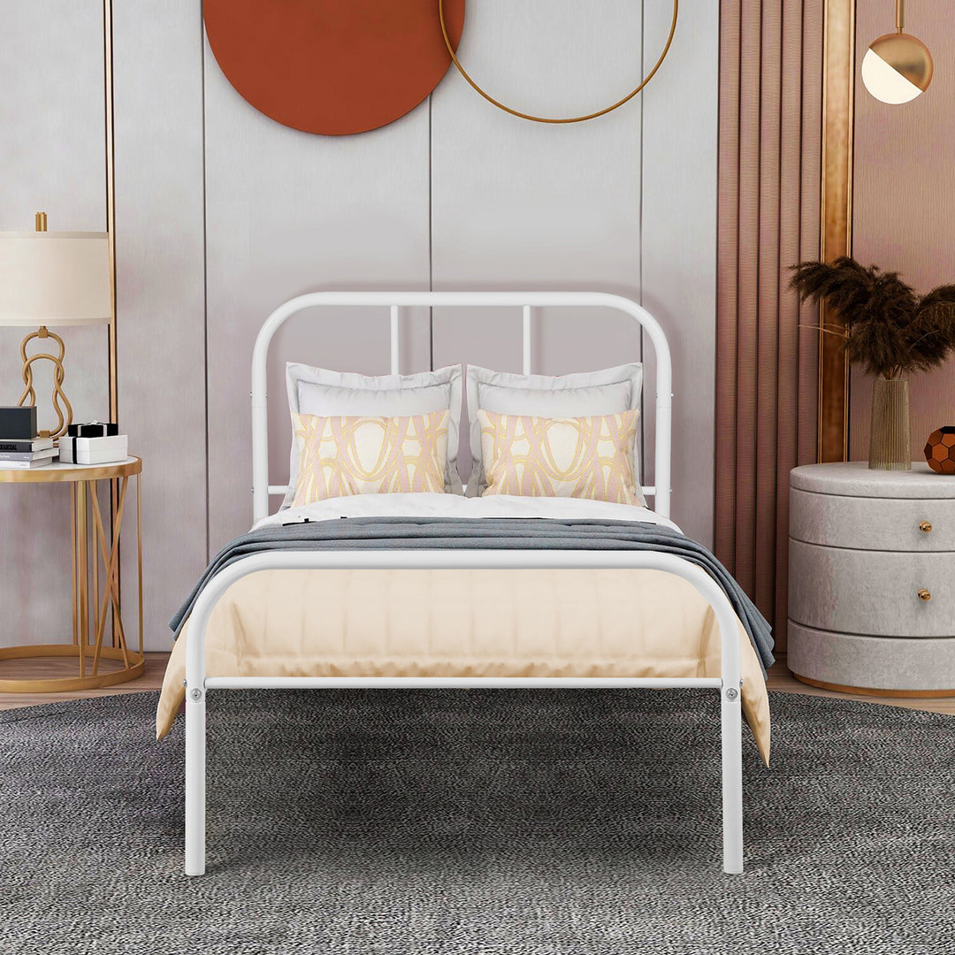 FurnitureR Lit simple métallique blanc 1-place, design moderne, cadre en acier durable, style minimaliste, pour chambre d'enfant, gain de place, 91x197cm