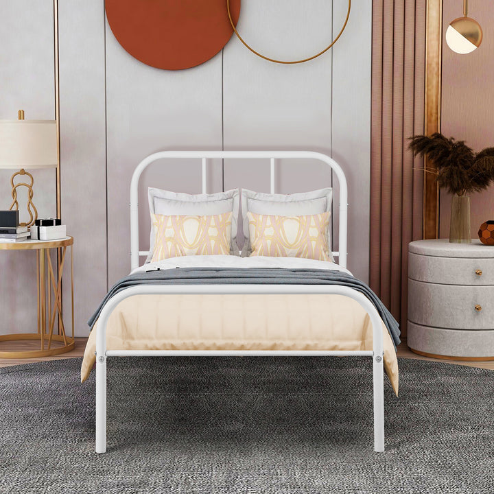 FurnitureR Lit simple métallique blanc 1-place, design moderne, cadre en acier durable, style minimaliste, pour chambre d'enfant, gain de place, 91x197cm