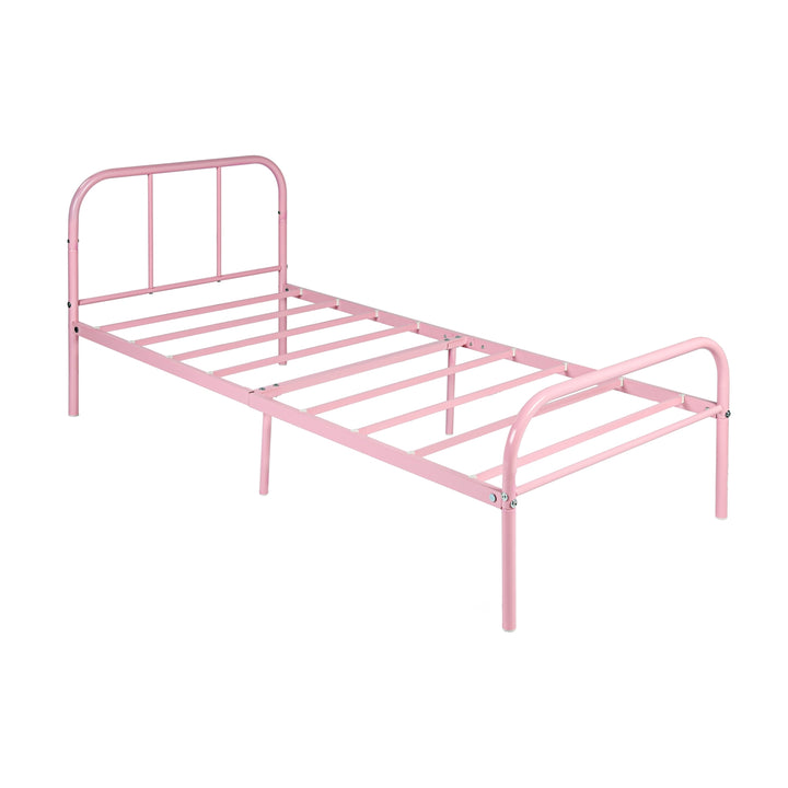 Furniture R Cadre de Lit Simple en Métal, avec Tête et Pied de lit, Base en Fer Solide pour Enfants ou Adolescents, Maison, Dortoir D'étudiants, Chambre d'enfants, Rose