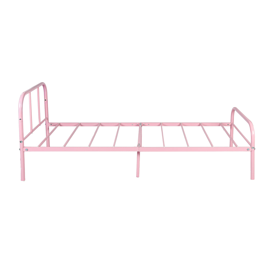 Furniture R Cadre de Lit Simple en Métal, avec Tête et Pied de lit, Base en Fer Solide pour Enfants ou Adolescents, Maison, Dortoir D'étudiants, Chambre d'enfants, Rose