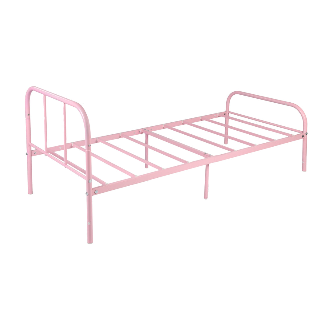 Furniture R Cadre de Lit Simple en Métal, avec Tête et Pied de lit, Base en Fer Solide pour Enfants ou Adolescents, Maison, Dortoir D'étudiants, Chambre d'enfants, Rose