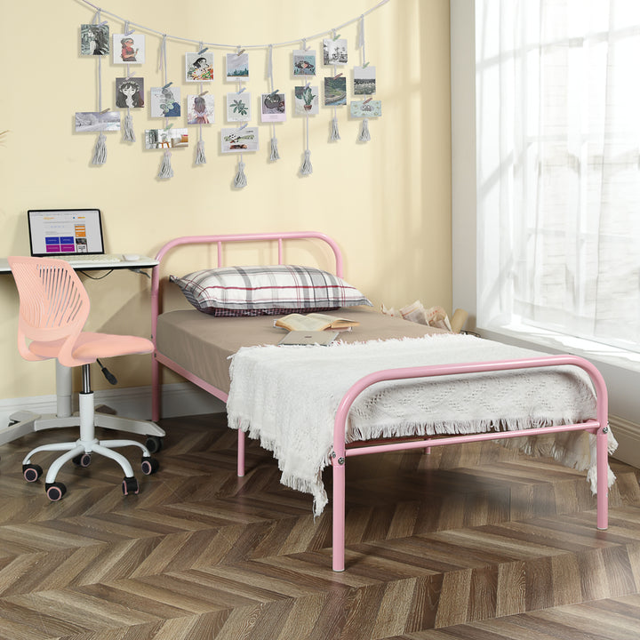 Furniture R Cadre de Lit Simple en Métal, avec Tête et Pied de lit, Base en Fer Solide pour Enfants ou Adolescents, Maison, Dortoir D'étudiants, Chambre d'enfants, Rose