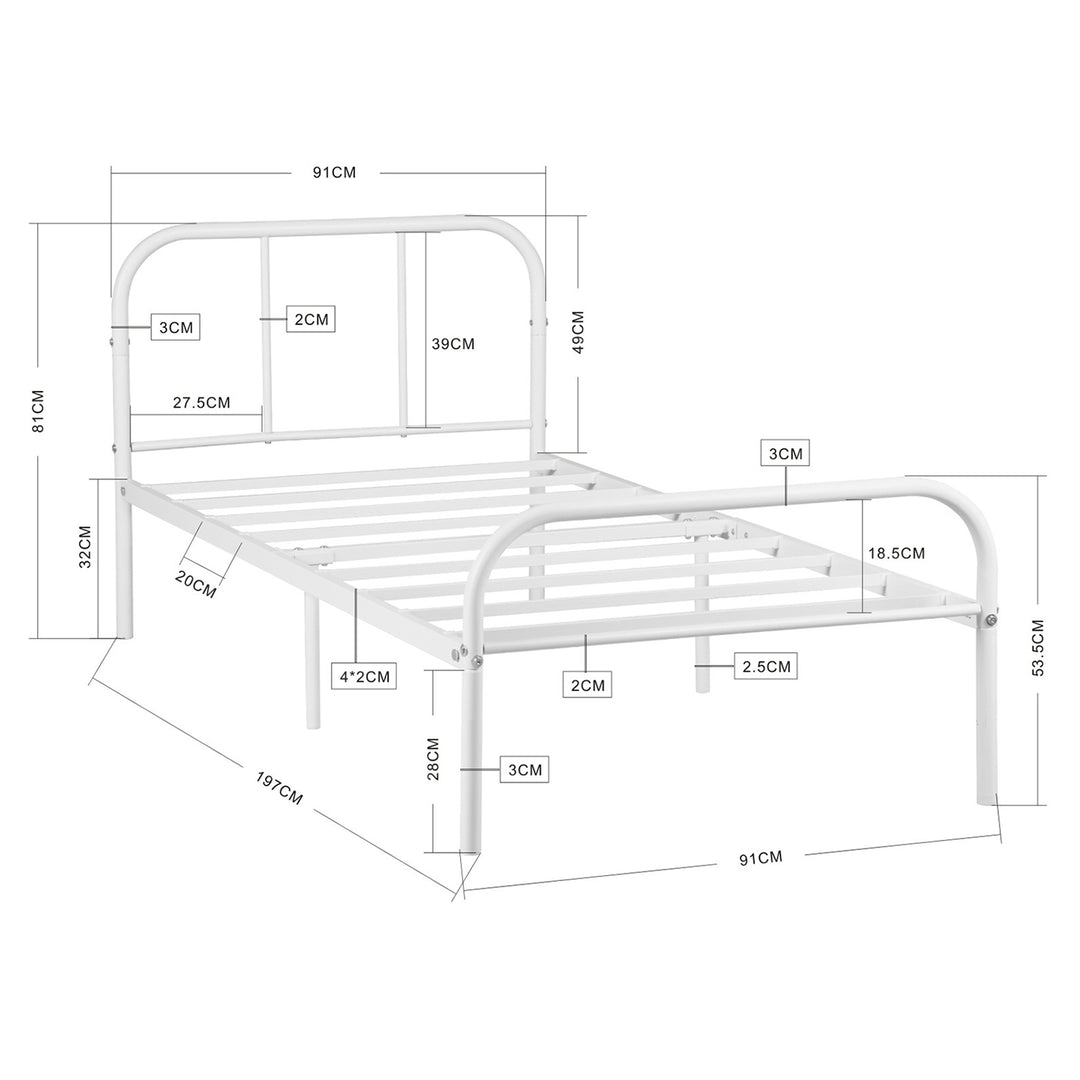 FurnitureR 1-Pack Lit à Lattes Blanc, Style Minimaliste Moderne, Cadre Métallique Robuste, Économie d'Espace, Idéal Chambre Adolescents ou Adultes, Facile à Monter, 197x91,5x81cm