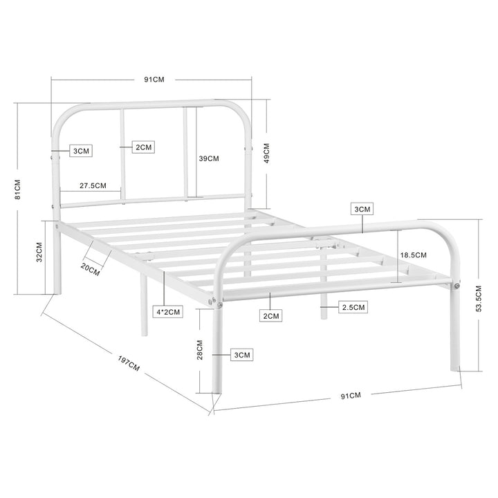 FurnitureR 1-Pack Lit à Lattes Blanc, Style Minimaliste Moderne, Cadre Métallique Robuste, Économie d'Espace, Idéal Chambre Adolescents ou Adultes, Facile à Monter, 197x91,5x81cm
