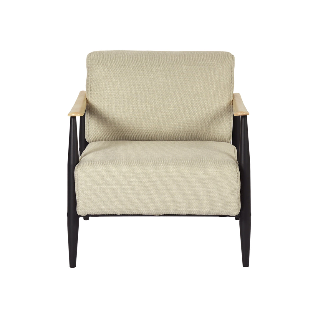 FurnitureR Mid-Century Modern Accent Chair, Beige Upholstered Armchair with Solid Oak Frame, Comfy Reading Chair for Living Room, Bedroom, Office
