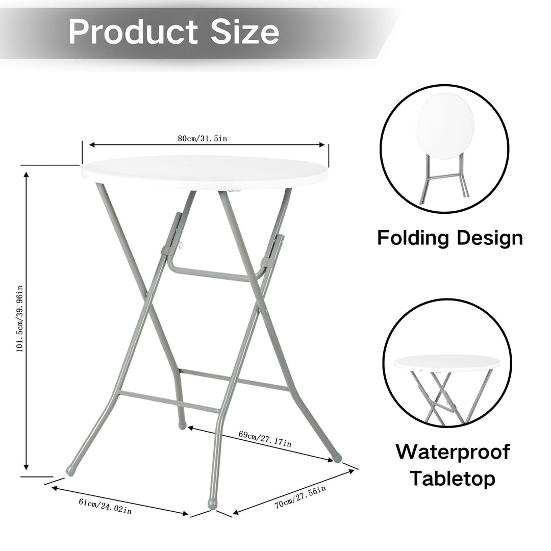 FurnitureR 31.5-Inch Round Folding Table, Portable Foldable Table, Heavy-Duty Metal Frame for Indoor Outdoor Use, Picnic, Party, Camping, Small Spaces
