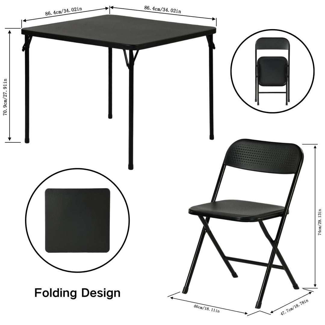 FurnitureR Folding Table and 4 Chairs Set, PP Tabletop with Metal Frame, Portable Foldable Dining Table Chair Set for Indoor Outdoor Party Camping