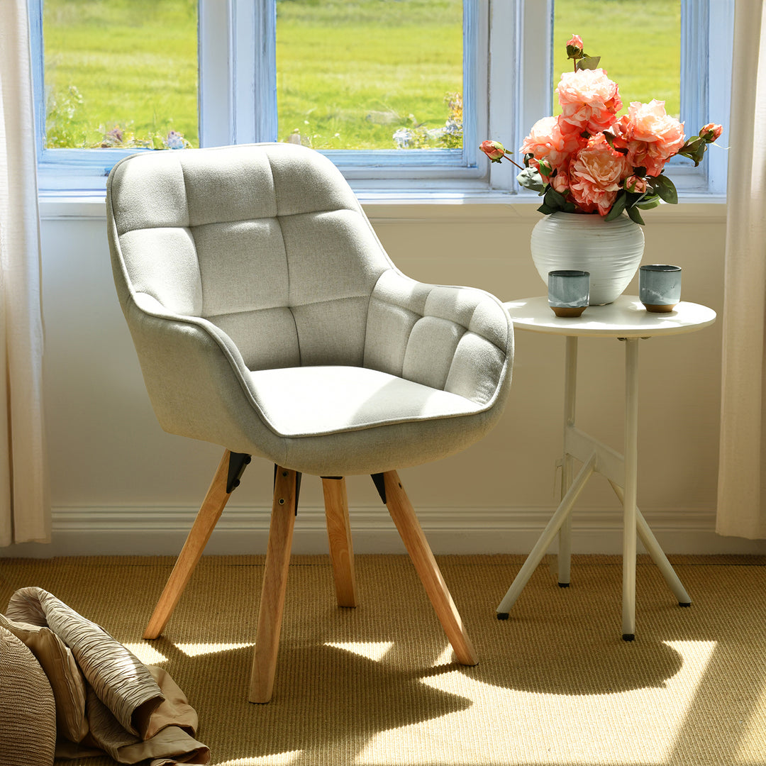 Accent Armchair Fabric Upholstered, Modern Leisure Vanity Chair with Padded Backrest and Seating Cushion, Swivel Armchair Side Chair, Grey