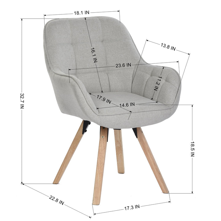 Accent Armchair Fabric Upholstered, Modern Leisure Vanity Chair with Padded Backrest and Seating Cushion, Swivel Armchair Side Chair, Grey