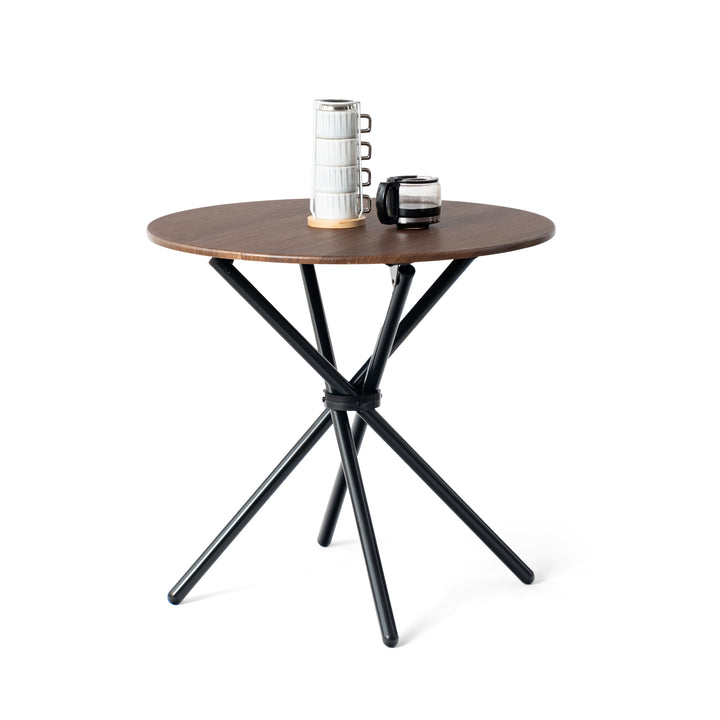 Furniture R Table de Salle à Manger Ronde en Noyer - 80cm, Table à thé de Balcon, Plateau en Bois Rétro avec Quatre Pieds en Métal Noir, Design Compact, Polyvalent, pour 2-4 Personnes Cuisine, Café
