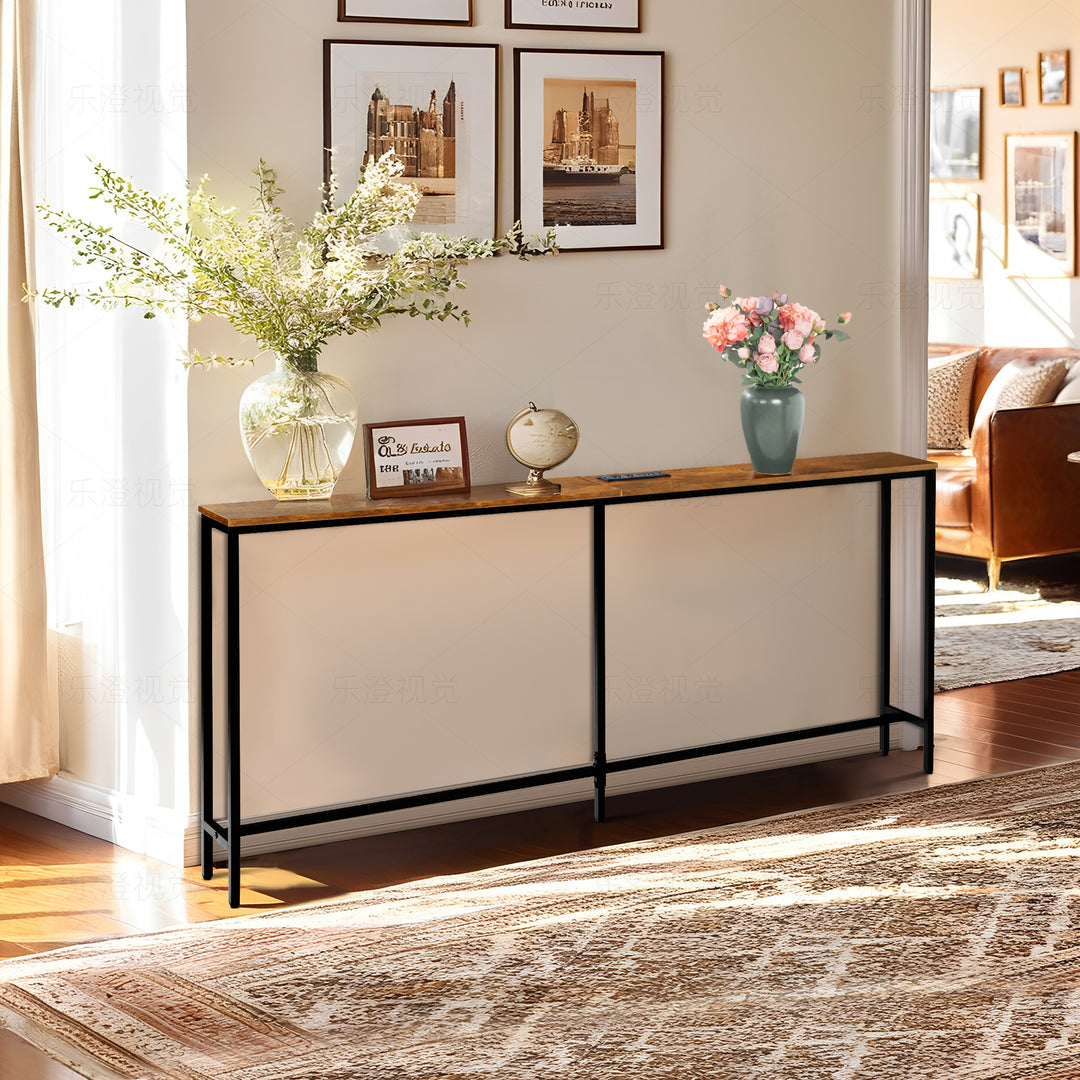 Furniture R L180cm Console Charging Station, Slim, Industrial Entrance with 2 USB Ports, Narrow Sofa Side Table for Entryway, Hallway, Living Room, Office Rustic Brown, Metal