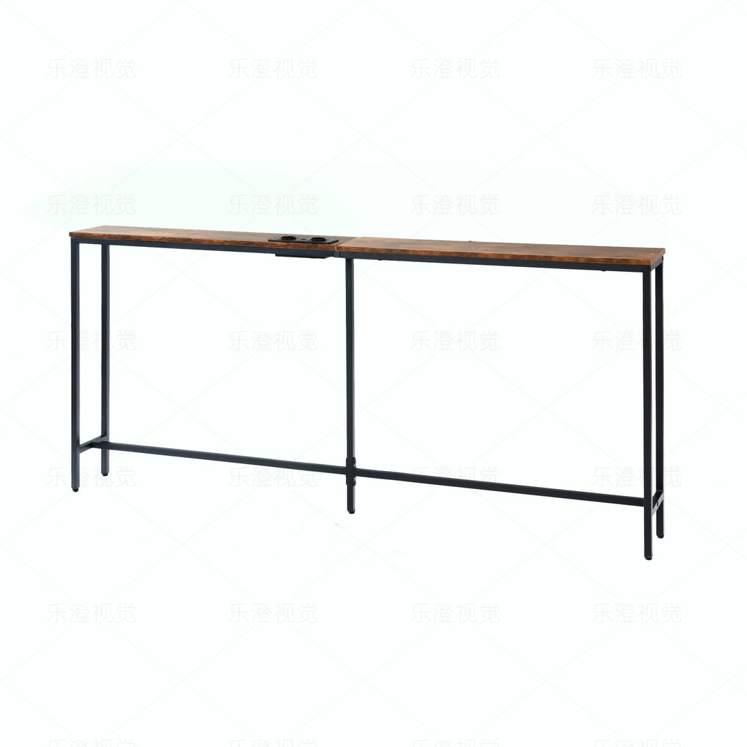 Furniture R L180cm Console Charging Station, Slim, Industrial Entrance with 2 USB Ports, Narrow Sofa Side Table for Entryway, Hallway, Living Room, Office Rustic Brown, Metal