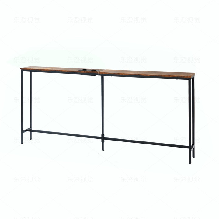Furniture R L180cm Console Charging Station, Slim, Industrial Entrance with 2 USB Ports, Narrow Sofa Side Table for Entryway, Hallway, Living Room, Office Rustic Brown, Metal