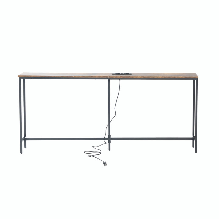 Furniture R L180cm Console Charging Station, Slim, Industrial Entrance with 2 USB Ports, Narrow Sofa Side Table for Entryway, Hallway, Living Room, Office Rustic Brown, Metal