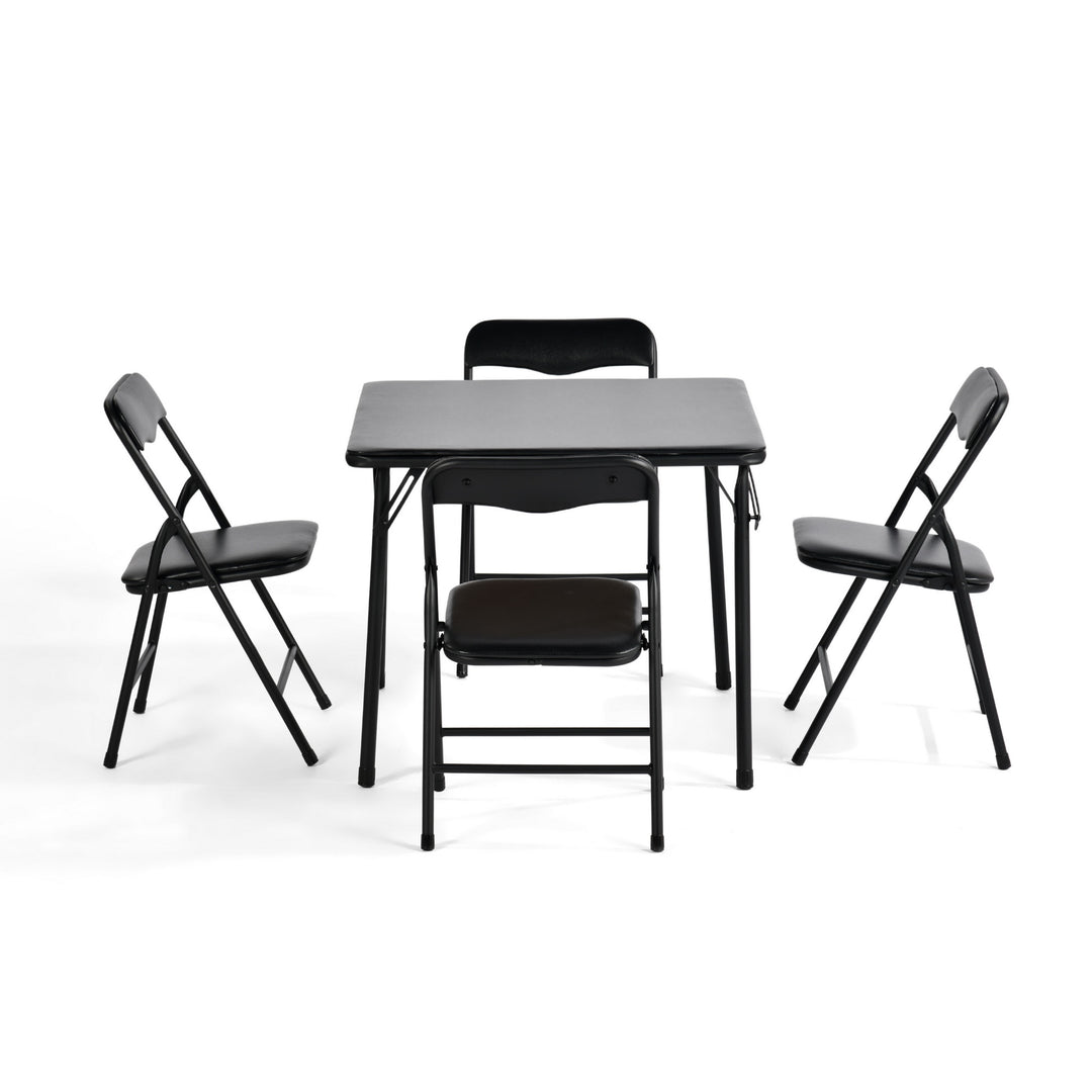 Ensemble table et chaises pliantes pour enfants FurnitureR 5 pièces, petite table carrée et 4 chaises, assises rembourrées en PVC, idéal pour les activités préscolaires, noir