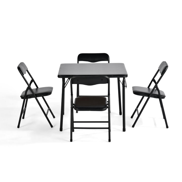 Ensemble table et chaises pliantes pour enfants FurnitureR 5 pièces, petite table carrée et 4 chaises, assises rembourrées en PVC, idéal pour les activités préscolaires, noir