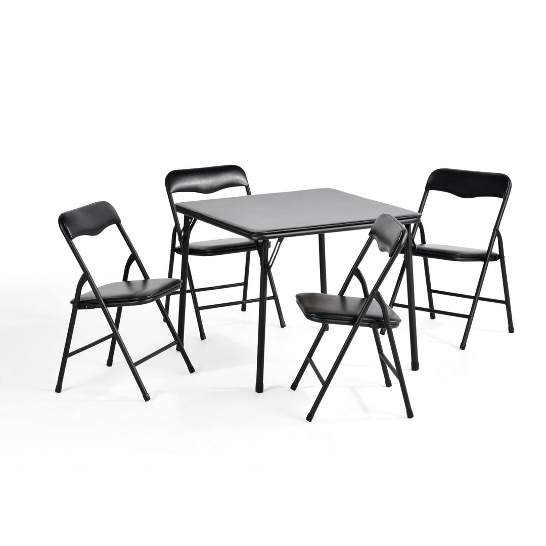 Ensemble table et chaises pliantes pour enfants FurnitureR 5 pièces, petite table carrée et 4 chaises, assises rembourrées en PVC, idéal pour les activités préscolaires, noir