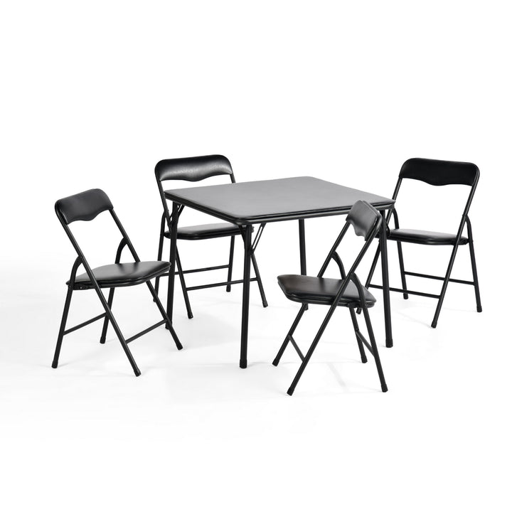 Ensemble table et chaises pliantes pour enfants FurnitureR 5 pièces, petite table carrée et 4 chaises, assises rembourrées en PVC, idéal pour les activités préscolaires, noir