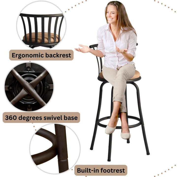 Furniture R Barhocker im Industrie-Chic-Stil mit Polsterung und drehbarem Fuß
