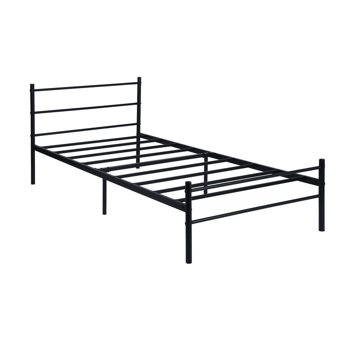 FurnitureR Lit simple noir moderne en métal, 1 pièce, style minimaliste, cadre robuste, gain de place, facile à assembler, chambre adulte ou ado, design élégant, 197 x 91,5 x 80 cm