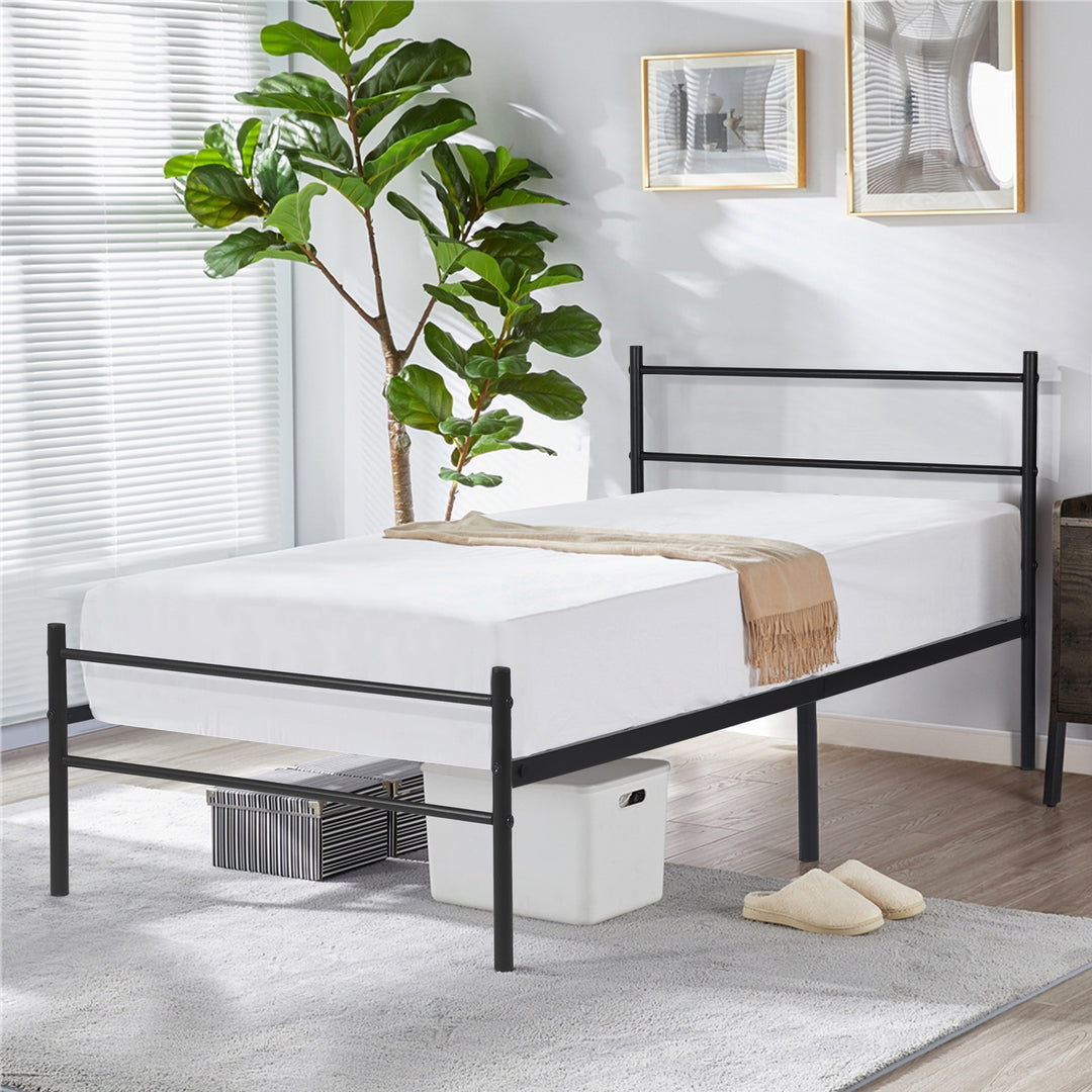FurnitureR Lit simple noir moderne en métal, 1 pièce, style minimaliste, cadre robuste, gain de place, facile à assembler, chambre adulte ou ado, design élégant, 197 x 91,5 x 80 cm