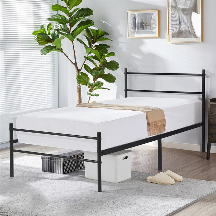 FurnitureR Lit simple noir moderne en métal, 1 pièce, style minimaliste, cadre robuste, gain de place, facile à assembler, chambre adulte ou ado, design élégant, 197 x 91,5 x 80 cm