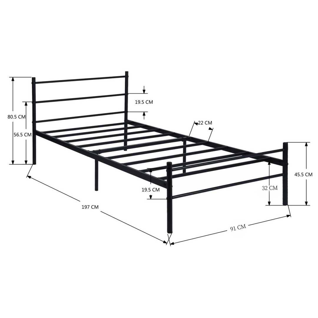 FurnitureR Lit simple noir moderne en métal, 1 pièce, style minimaliste, cadre robuste, gain de place, facile à assembler, chambre adulte ou ado, design élégant, 197 x 91,5 x 80 cm