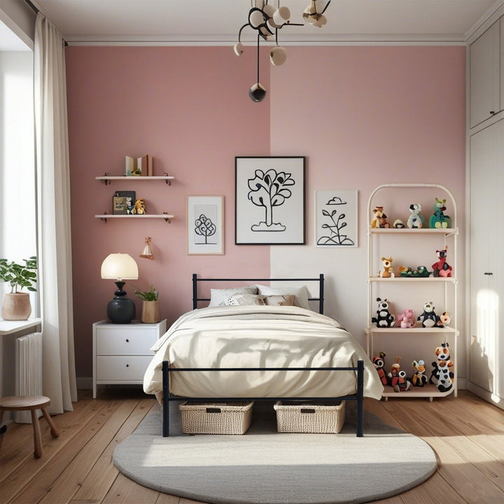 FurnitureR Lit simple noir moderne en métal, 1 pièce, style minimaliste, cadre robuste, gain de place, facile à assembler, chambre adulte ou ado, design élégant, 197 x 91,5 x 80 cm