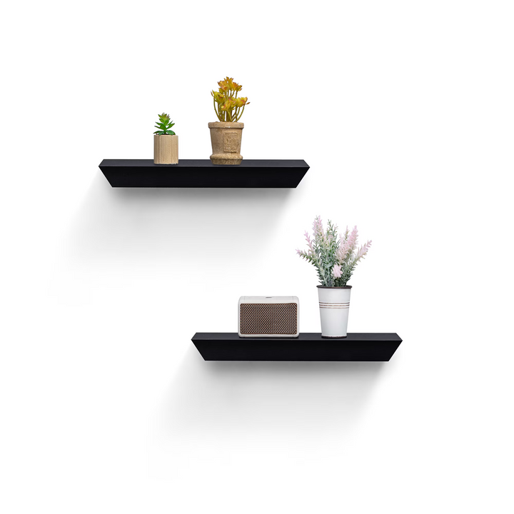FurnitureR 2 Pack Floating Shelves FurnitureR, Black MDF Wood Wall Shelves for Home Decor & Storage, Ideal for Bedroom, Living Room, Bathroom, Kitchen
