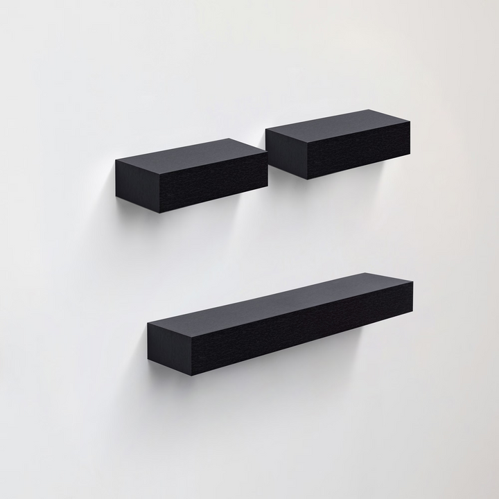 FurnitureR 3 Pack Floating Shelves, Black MDF Wood Wall Shelves for Home Decor & Storage, Ideal for Bedroom, Living Room, Bathroom, Kitchen, Office
