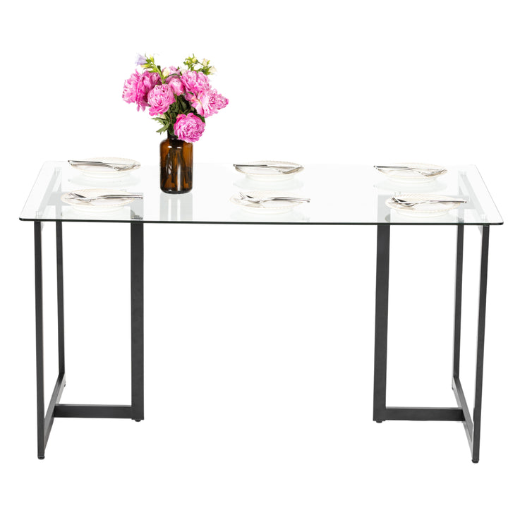Furniture R Modern T-Legged Slip Glass Dining Table With Industrial Chic Style