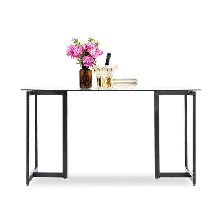Furniture R Modern T-Legged Slip Glass Dining Table With Industrial Chic Style