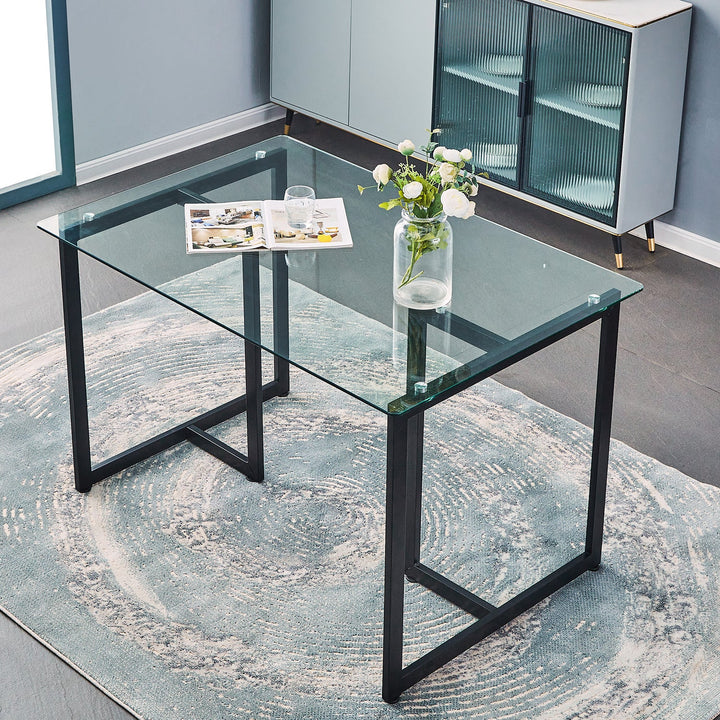 Furniture R Modern T-Legged Slip Glass Dining Table With Industrial Chic Style