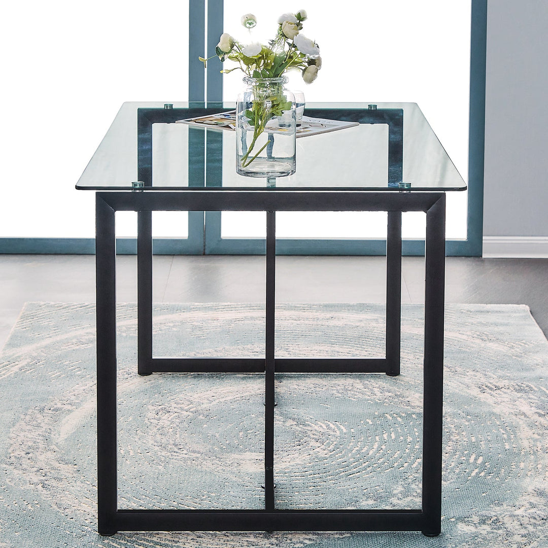 Furniture R Modern T-Legged Slip Glass Dining Table With Industrial Chic Style